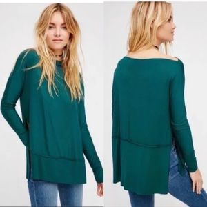 Free People We The Free Luna Green Side Slit Long Sleeve Tee